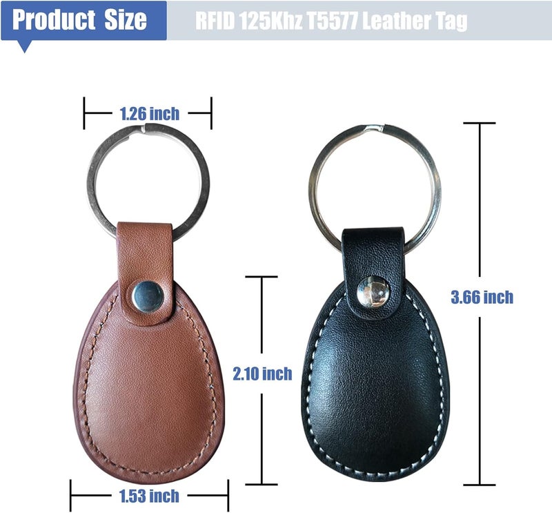 hecere Genuine Leather RFID Key Fob Tag IC ISO14443A UID Changeable Sector0 Block0 Rewritable for Access Control 1pcs/lot (black IC Keychain, Oval) - Image 3
